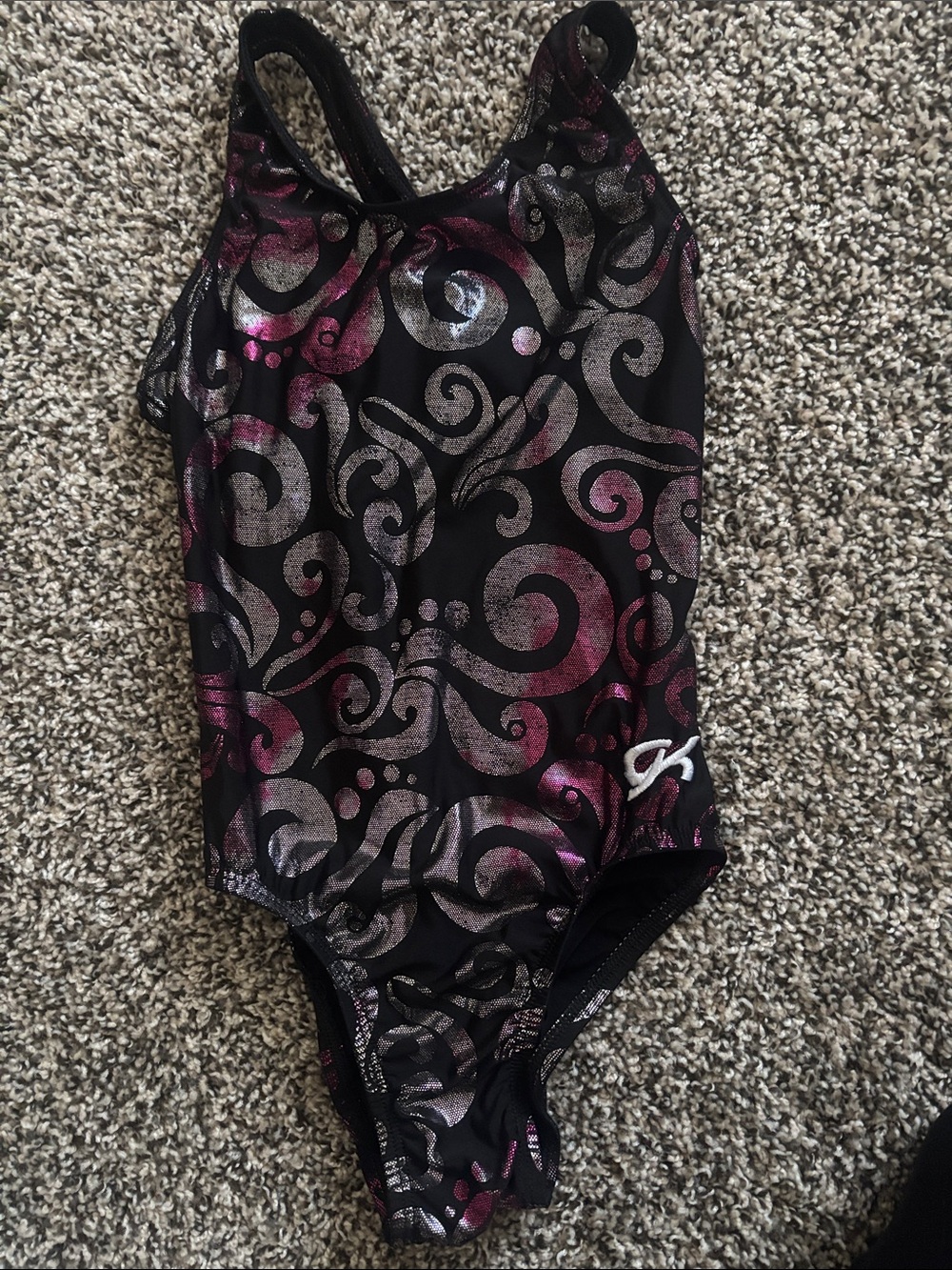 GK Black Metallic Pink Swirl Gymnastics Leotard